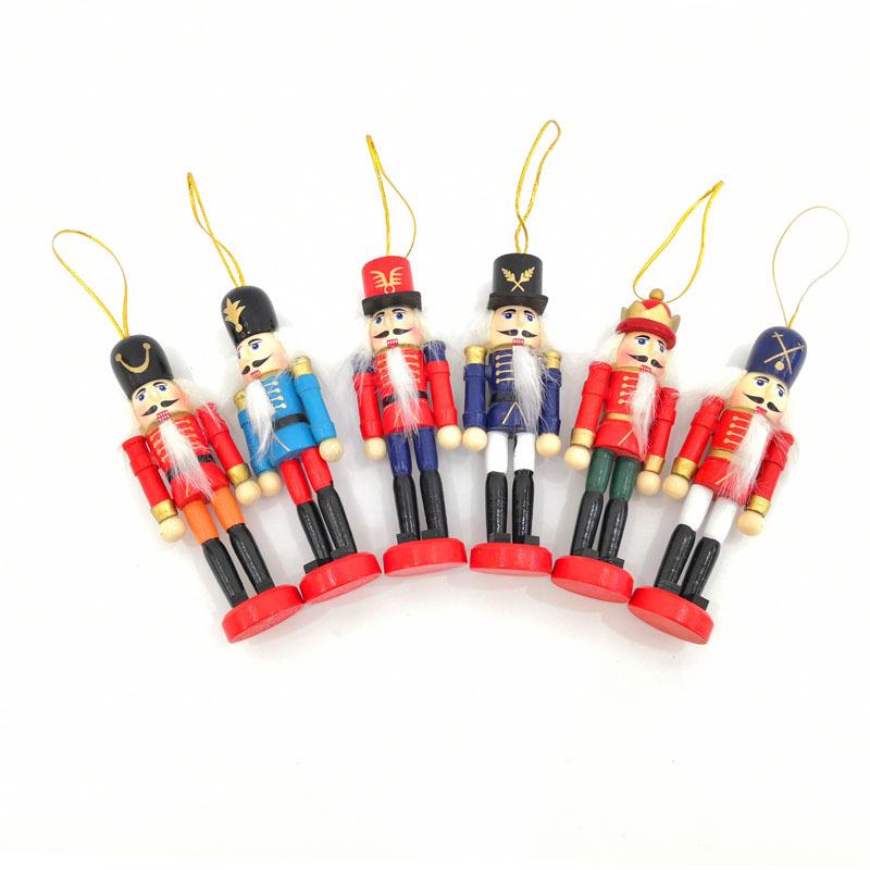 6pcs/set 12CM Nordic Style Wooden Nutcracker Puppet Small Nutcracker Soldier Pendant Crafts Decoration Christmas Tree Ornament