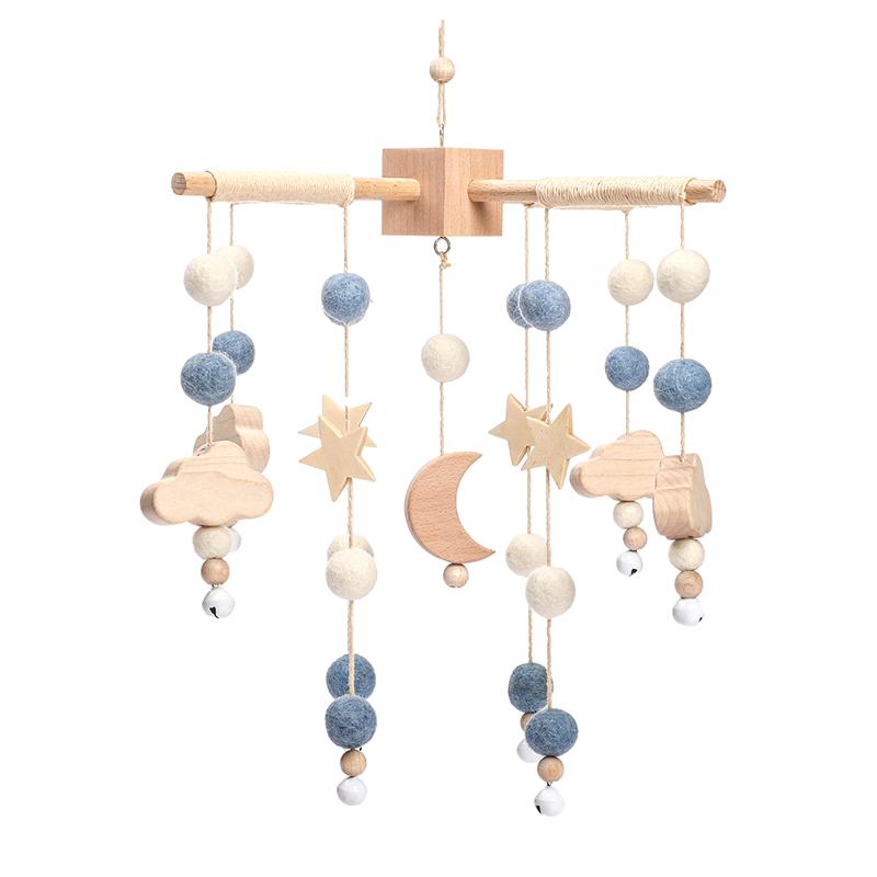 Baby Wooden Rattles Bed Bell Soft Felt Cartoon Elephant Cloudy Star Hanging Bed Bell Mobile Crib Montessori Education Toys