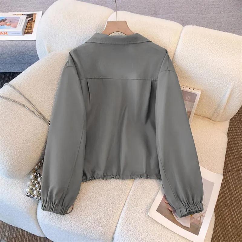 Women's Zipper Jackets Spring   Loose  Stand Collar Long Sleeve Tooling Jacket Coat