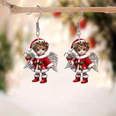 Cartoon Angel Doll Earrings: Flat Acrylic Christmas Ornaments