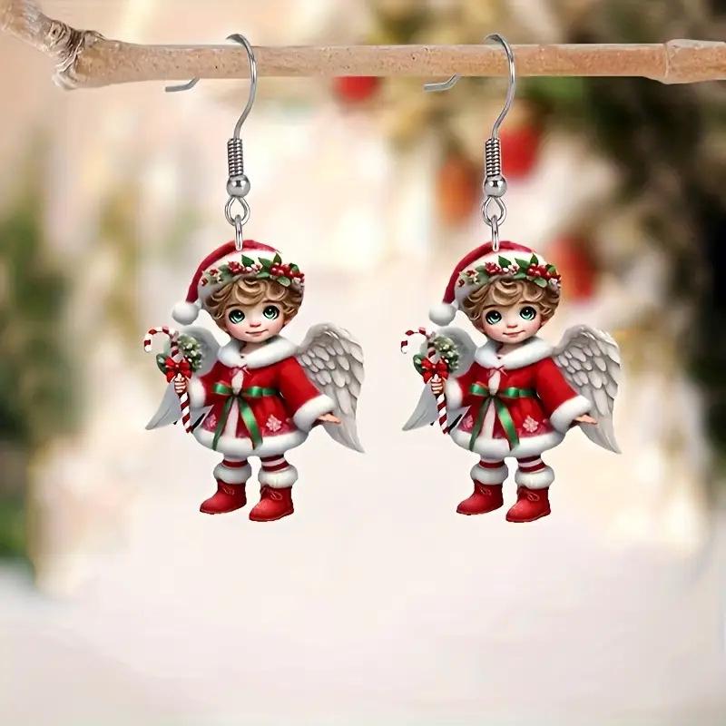 

Cartoon Angel Doll Earrings: Flat Acrylic Christmas Ornaments Single Acrylic Earring (No Hook)
