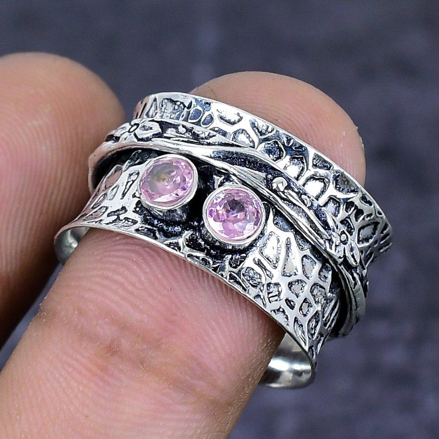Natürlicher Rosa Kunzit Edelstein 925 Sterling Silber Schmuck Ringgröße 9.5 ETC-13820