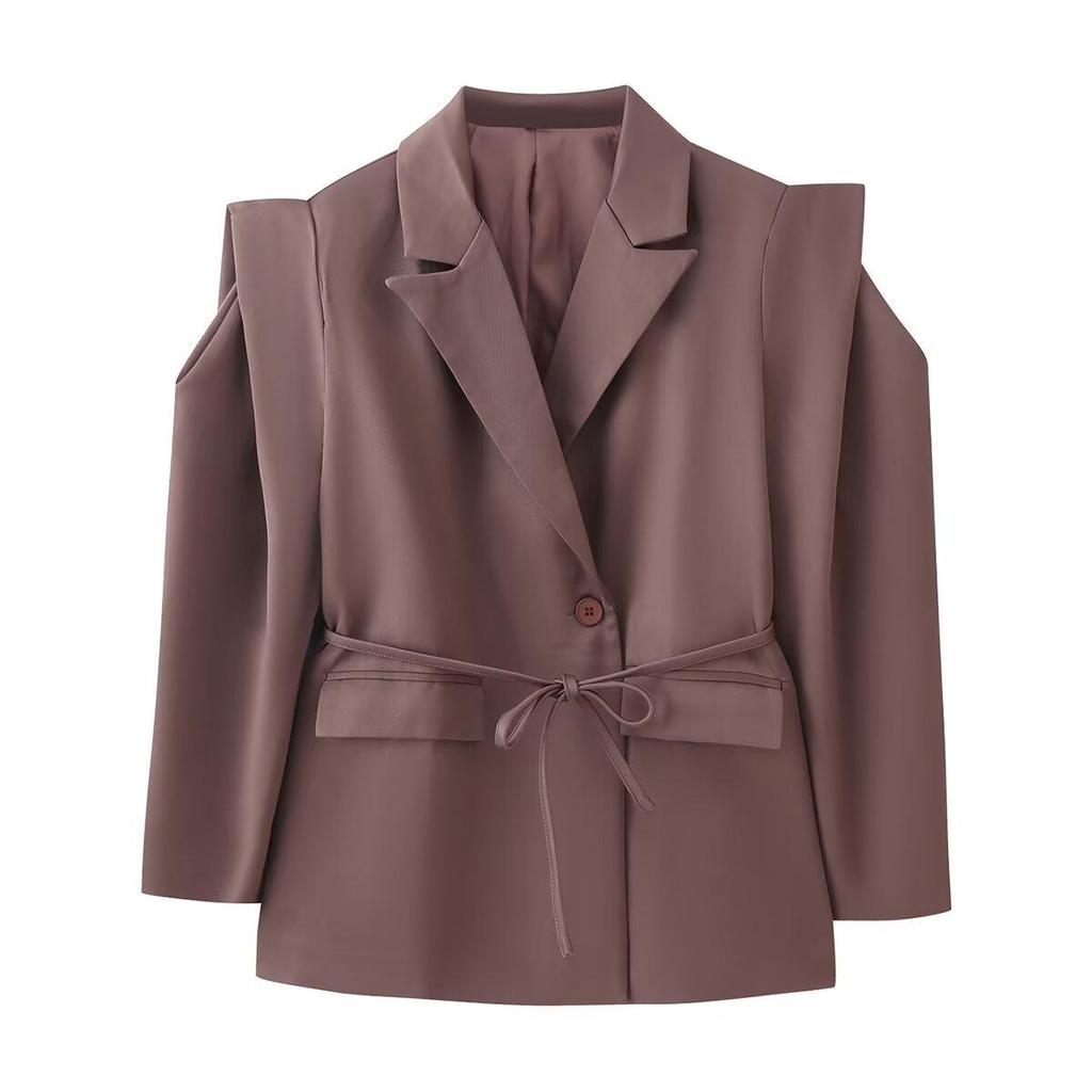 Giacca da completo da donna stile europeo e americano, cintura dimagrante per la vita, con spalle larghe