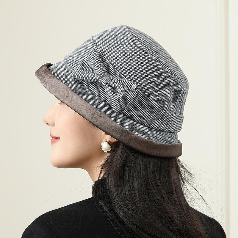 Plaid Bow Bucket Hat Women's Autumn and Winter Elegant Fashion Basin Hat