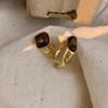 Elegant Geometric Square Brown Stone Rings for Women Men Vintage Fashion Metal Opening Rings Birthday Gifts Jewelry Accessories
