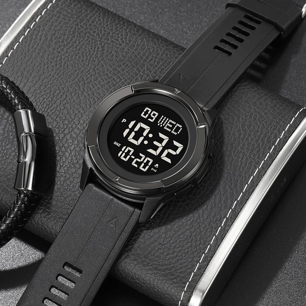 Timever Men's Digital Waterproof Watch with Stopwatch, Alarm, Dual Time Function, Black