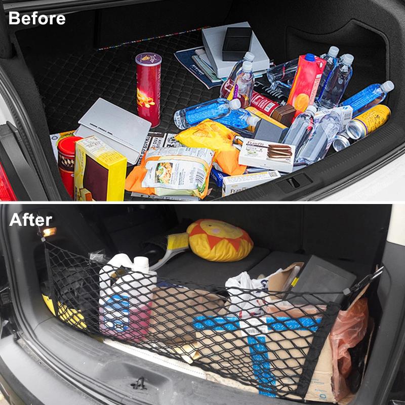 Car Mesh Elastic Nylon Rear Back Cargo Trunk Storage Organizer Double Layer Luggage Net Auto Back Rear Mesh Seat Car Accessories