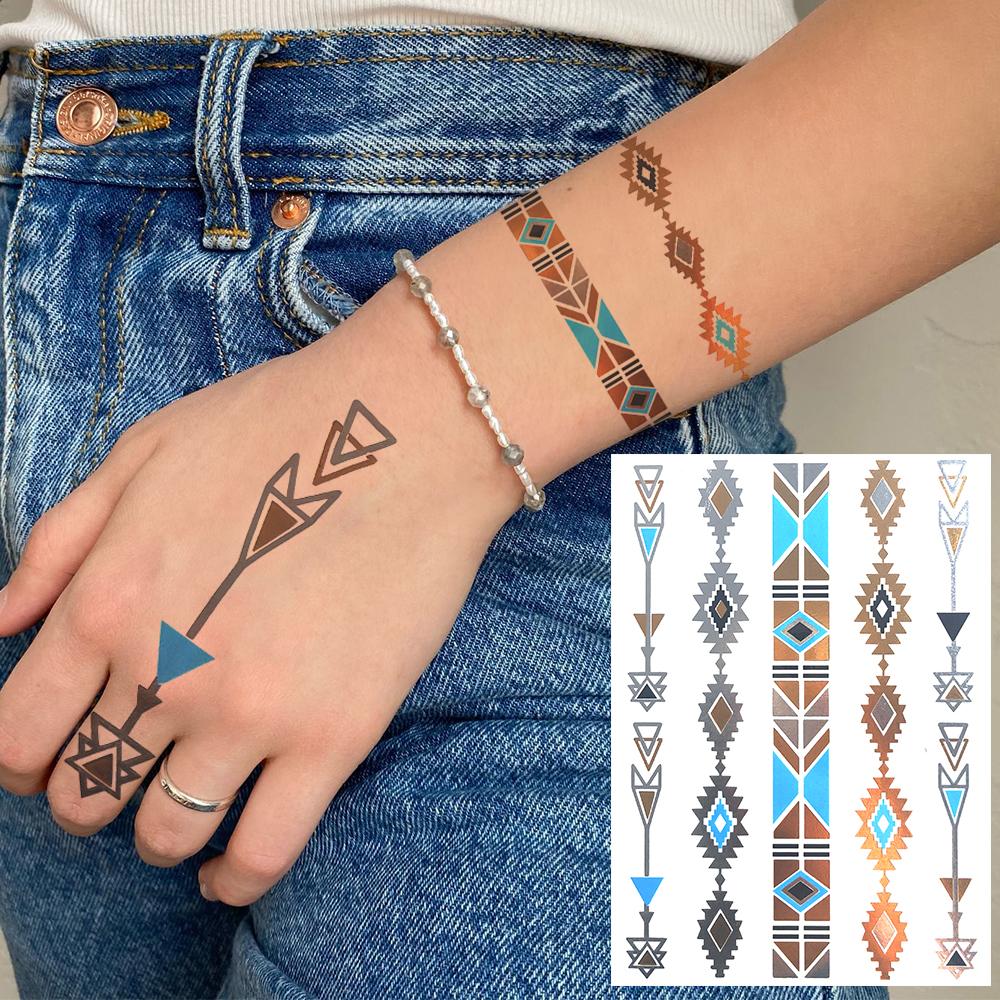 Golden Turtle Anchor Temporary Tattoo For Women Adult Realistic Compass Flower Fake Tattoo Sticker Washable Body Art Tatoo Decal