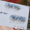 Butterfly Dream Blue Sea Ice 3D Cat Eye False Nails - Handmade Transparent Summer/Spring Designs