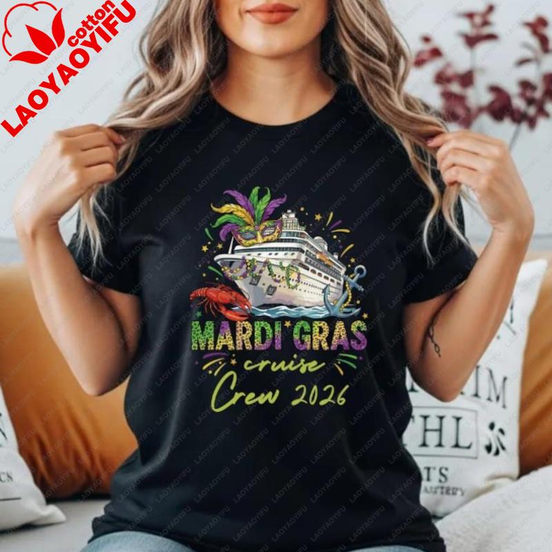 

Mardi Gras Cruise Crew 2026 Matching Shirt Custom Cruise Tee Mardi Gras Cruise Top Family Shirts Trip Tee Oversized T Shirt Y2k S