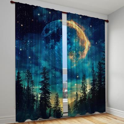 Living Room Space Bedroom Study Home Decor - RodPocket for 2 Pack Starry Sky Navy Azure Background Print Draperies Machine Washable