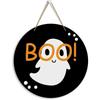 K1AE Halloween Ghostly Door Hanging Sign Decoration Boo Sign Round Sign Farmhouses Front Door Hangers Wreath Home Decors