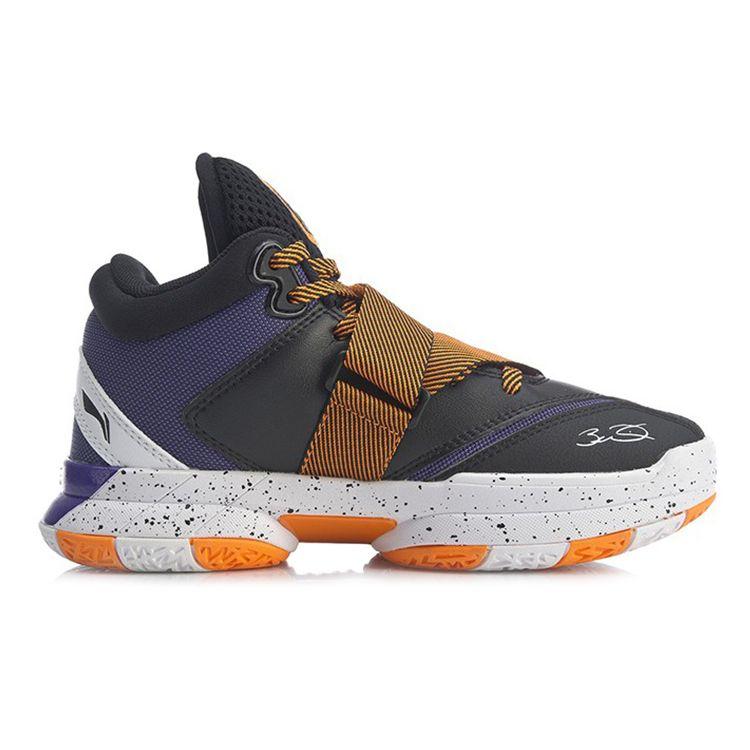 Li Ning All City Premium Wade Series Shock Absorption Mid-Top Basketball Shoes Kids Basketball Shoes Black Orange YKBQ038-5