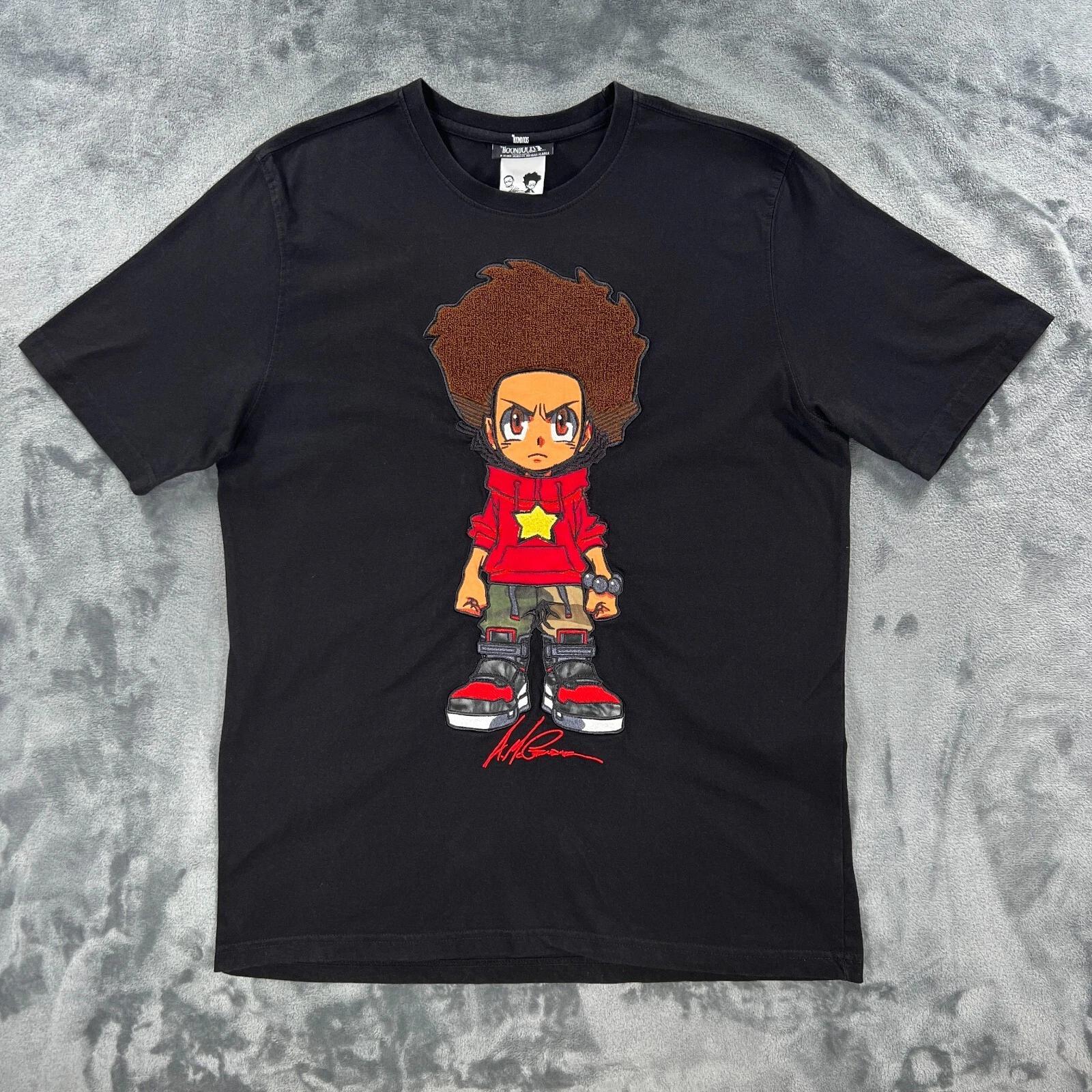 

Vintage Boondocks Embroidered Black T Shirt Men L/XL Y2k Huey Anime Cartoon L