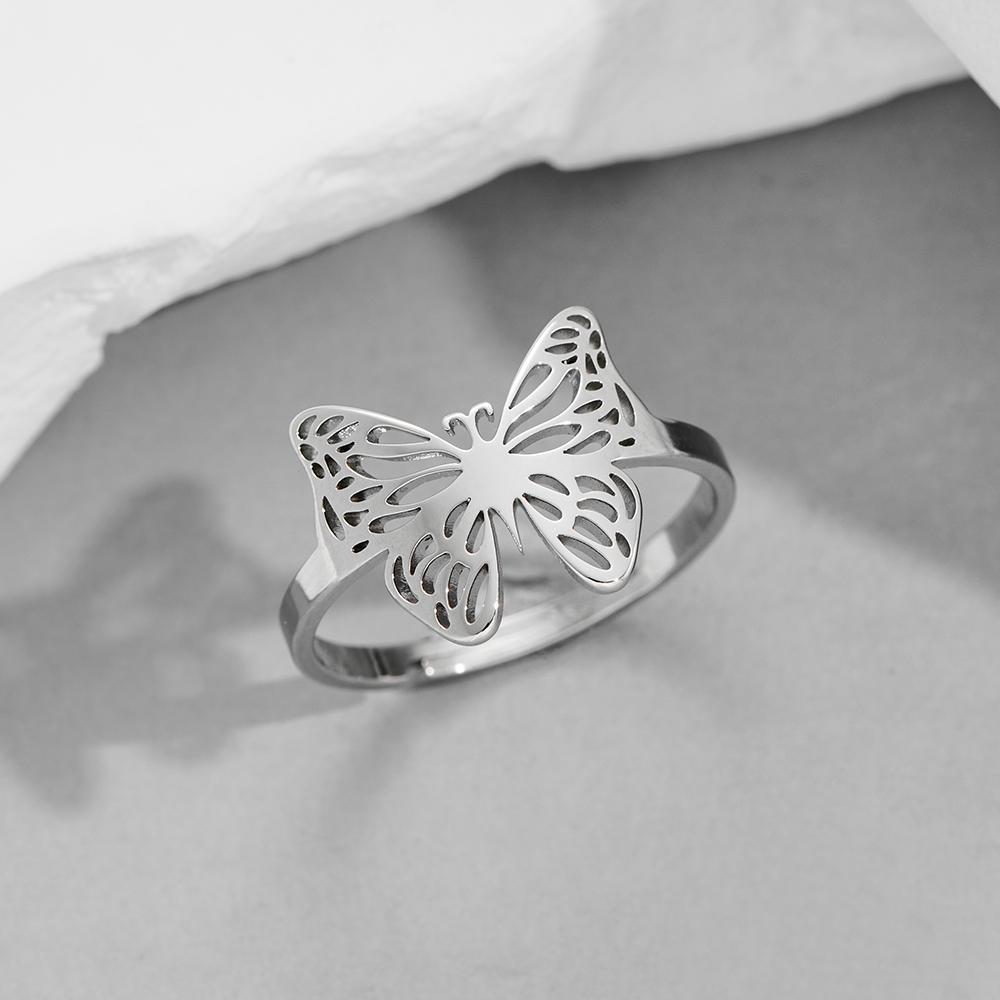 Aesthetic Butterfly Animal Couple Ring For Lovers R Stainless Steel Gold Plated Open Ring Luxury Quality Jewelry