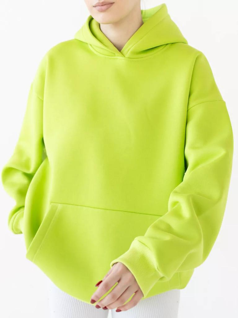 Women's Fashion Solid Color Hooded Loose Plug Sleeve Drawstring Loose Sweatshirt