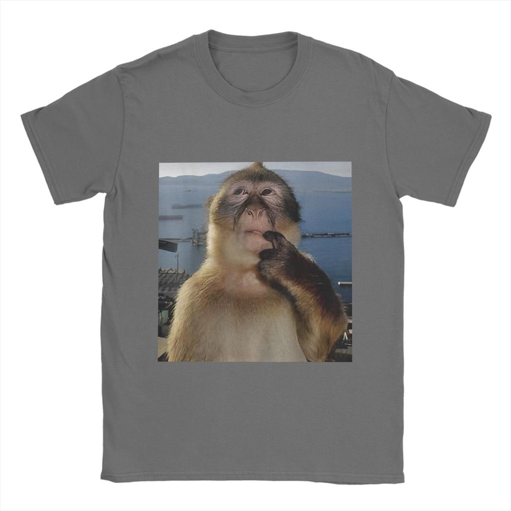 Thinking Monkey Meme T Shirt for Men 100% Cotton Vintage T-Shirts Crewneck  Tee Shirt Short Sleeve Clothes Gift Idea