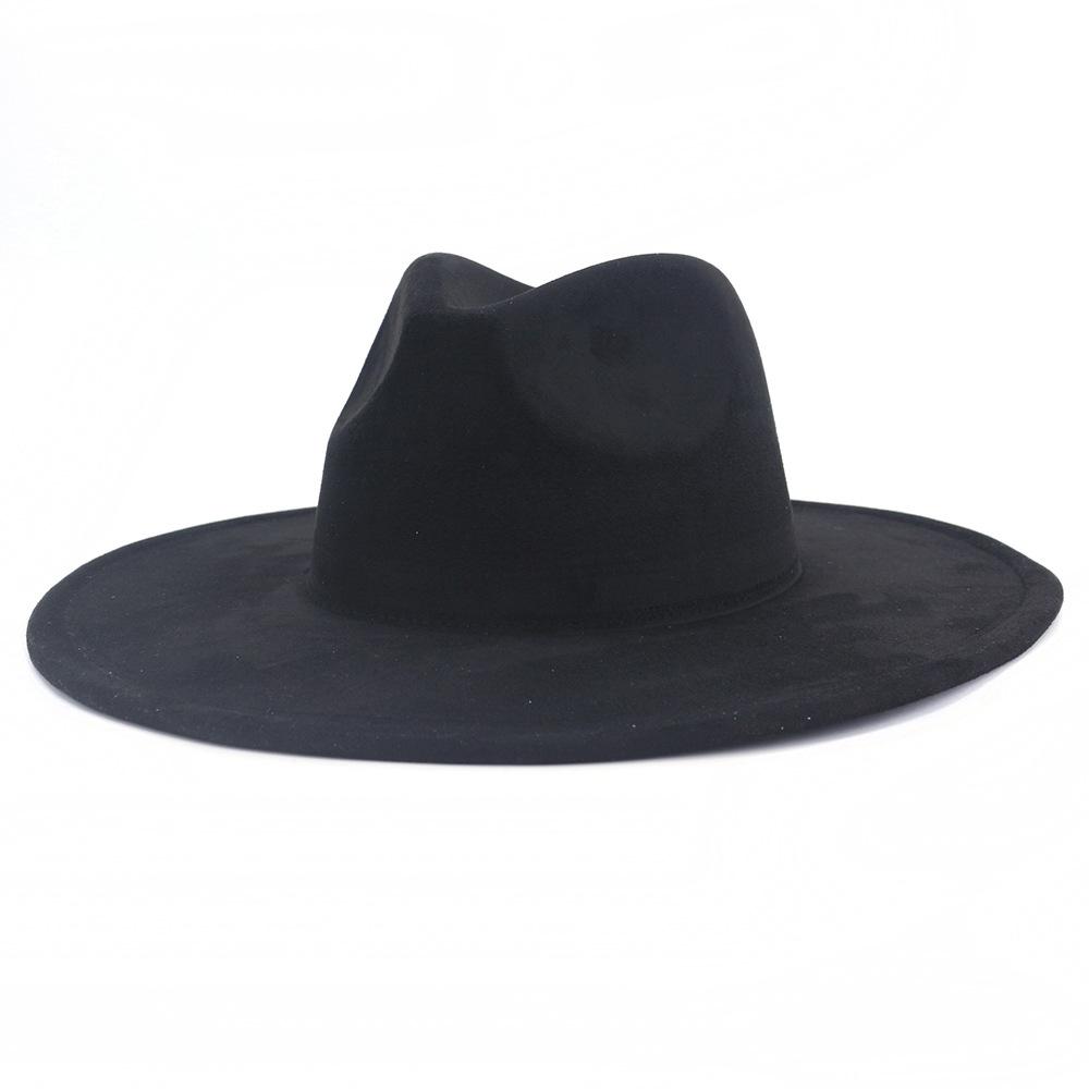 Nowy 9.5cm szeroki zamszowy kapelusz fedora dla kobiet miękki w kształcie mężczyźni Panama kapelusz jazzowy moda różowa dekoracja ślubna sukienka czapka