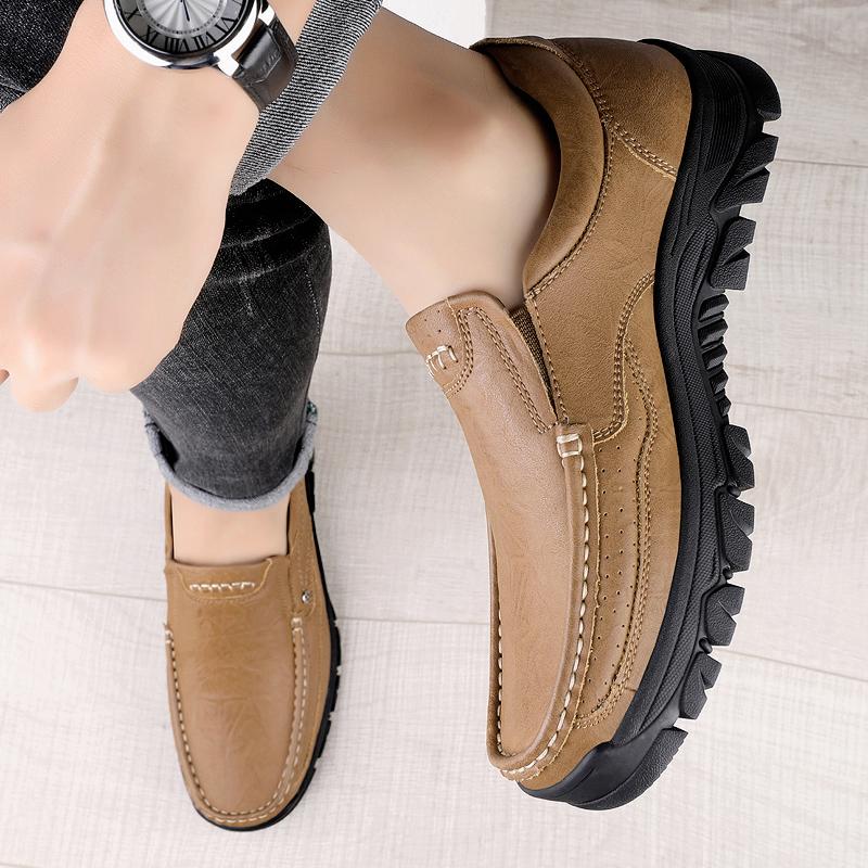 Classic Brand Men's Leather Casual Shoes Thick Soled Wear-resistant Men's Workwear Shoes Outdoor Hiking Oxford Shoes Versatile
