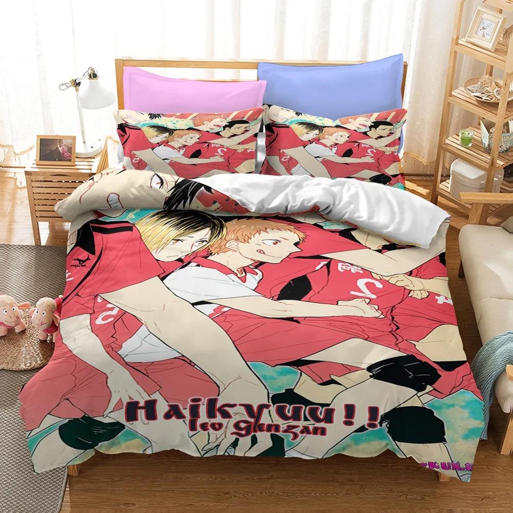 Haikyuu-Bettwäsche-Sets, Anime-Bettbezug, Volleyball, Anime, Bettbezug, Kissenbezug, Einzelbett, Doppelbett, Vollbezug für Kinder und Jugendliche, Shoyo Hinata