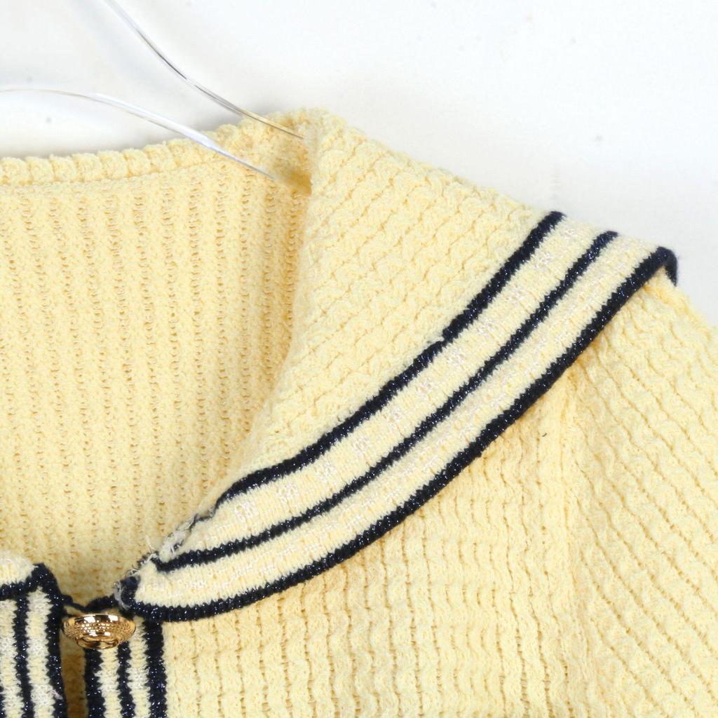 Navy Collar Color Block Striped Knitted Dress: French College Style Spring/Summer Women's Short Sleeve Waist-Hugging Short Skirt