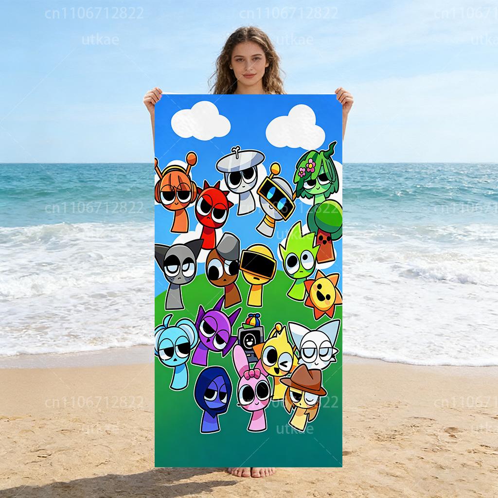 S-Sprunki All Characters Beach Towel Quick Dry Microfiber Soft Absorbent Towel For Kids Pool Beach Camping W30*H60(CM)