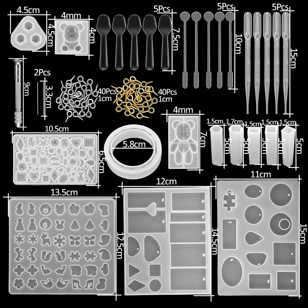Resin Molds Silicone Kits with Epoxy Resin Supplies Dried Flowers Sparkling Powder DIY Necklace Earrings Pendant Jewelry Making