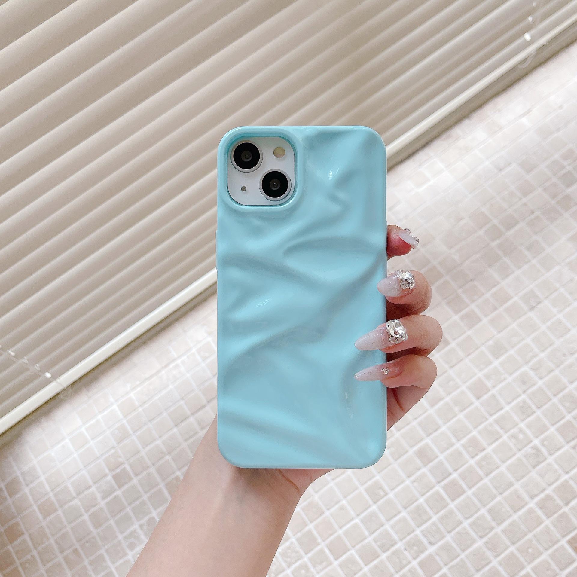 Sky Blue Soft Shell Case for iPhone 14/15/16/17 Pro Max - 3D Pleated Design 16 Pro Max