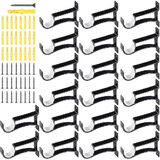 Set of 20 Curtain Rod Bracket Heavy Duty Curtain Rod Holders Curtain Rod Hooks Hangers Bulk for Wall Single Window Drapery Curtain Rod Support Fit 1 чёрный