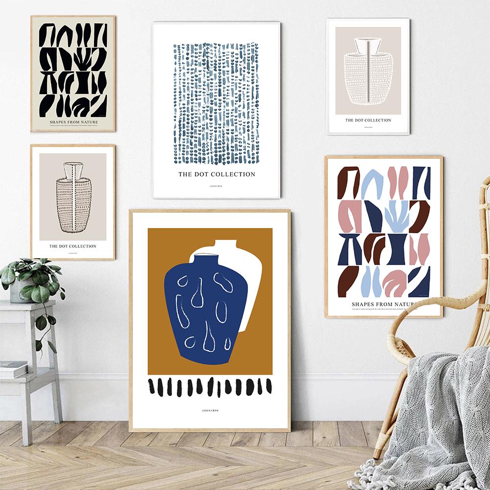 

Настенная живопись, абстрактная точка, ваза, геометрическая форма, лист, скандинавский постер, украшение для гостиной, настенная живопись