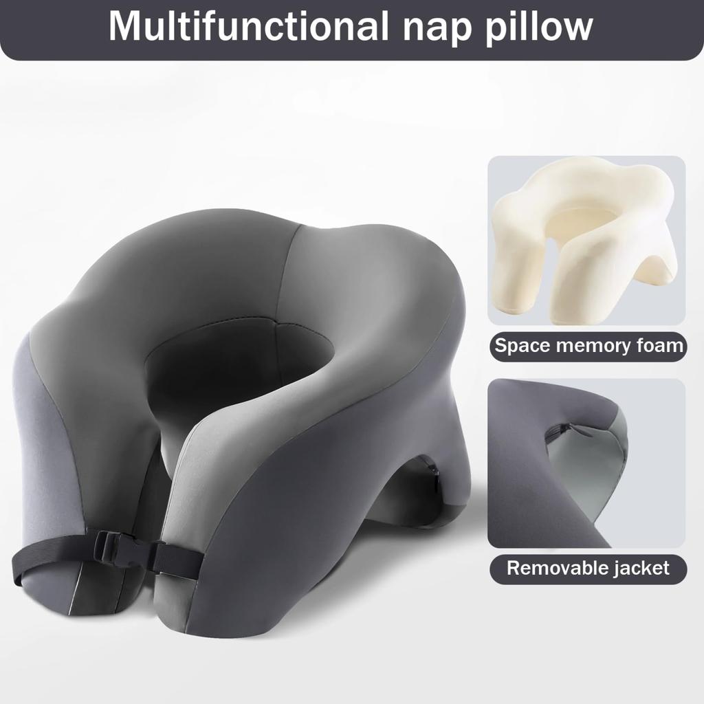 2-in-1 Travel Pillow Face Down with Cooling Gel Memory Foam Face Pillow for Relax Arms Sleeping On the Table During Lunch Break