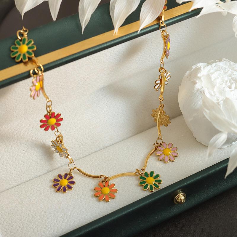 Niche Design Colorful Flower Drip Pendant Non-Fading Necklace, Personalized Pastoral Autumn And Winter Jewelry