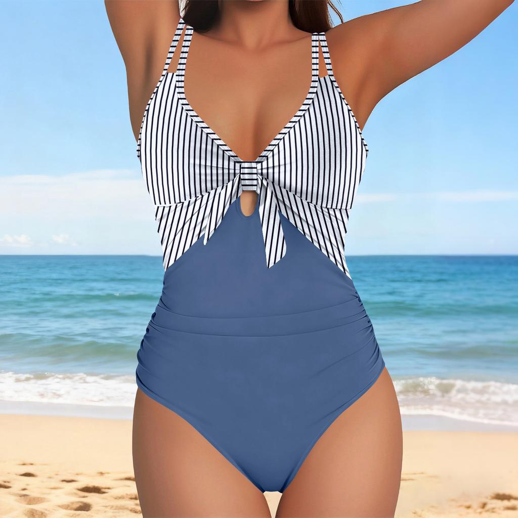 Women's Color-blocked Backless One-piece Swimsuit