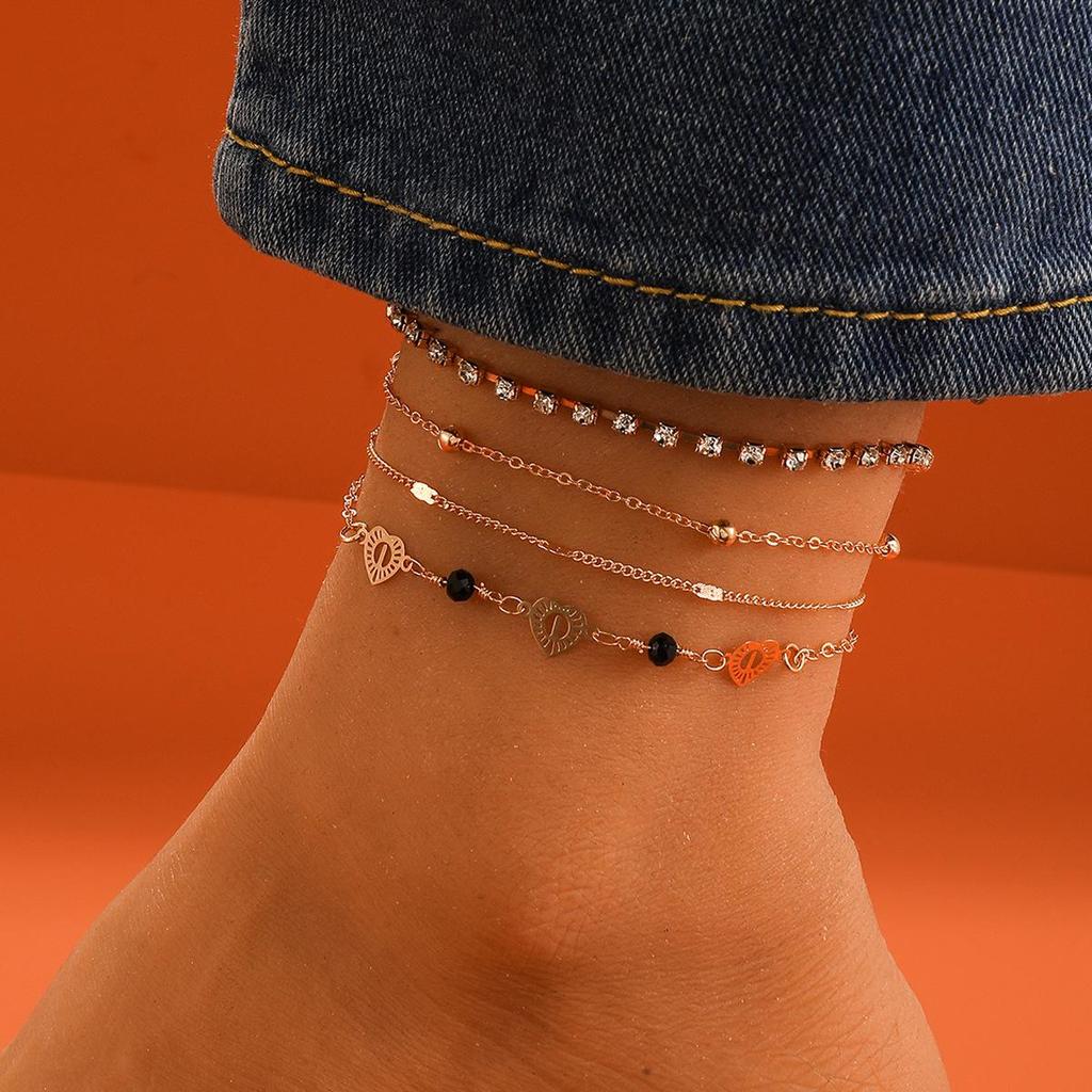 European & American Retro Letter Butterfly Pendant Multi-Layer Beach Anklet Set