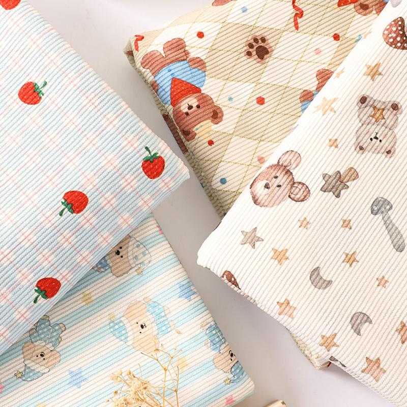 0.5m/2m Fine Strip Thicken Corduroy Cute Cartoon Printed for Sewing Winter Coats Children's Clothing Pants Handmade DIY Fabrics