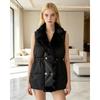 Womens Puffer Vest With Faux Fur Collar Thick Warm Mid-Length Solid Color Sleeveless Coat Winter