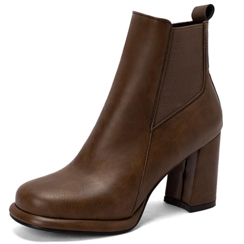 Vintage Ankle Boots Women Shoes Autumn Winter Women's Cowboy Short Boot Square Toe Black Heeled Party Shoes Ladies Large Size 48