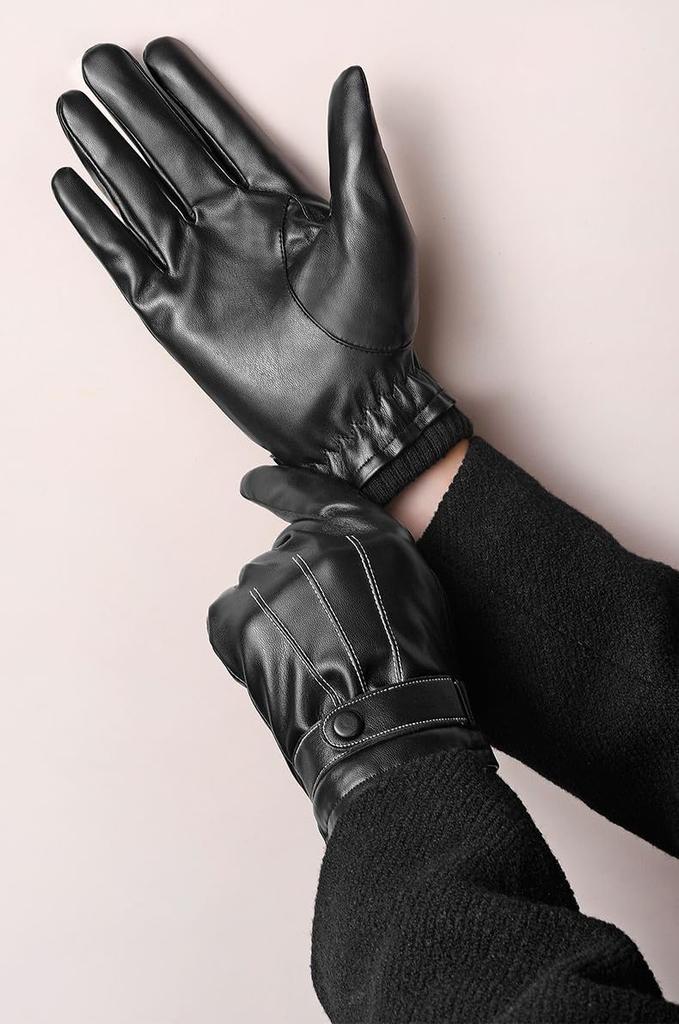 Bageson Leather Warm Fleece Cold Weather Smartphone Knit for and Winter and Autumn Men's Gloves, Lining, Protection, Compatible, Rib, Cycling,