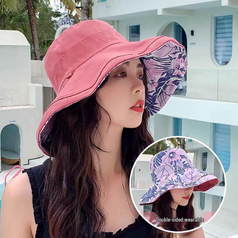 Korean-Style Wide Brim Sun Hat with Face Shield for Women