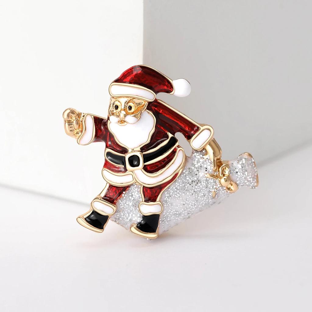 Christmas Enamel Santa Brooches for Women Unisex Rhinestone Character Pins Event Party Backpack Decoration Clothes Accessories