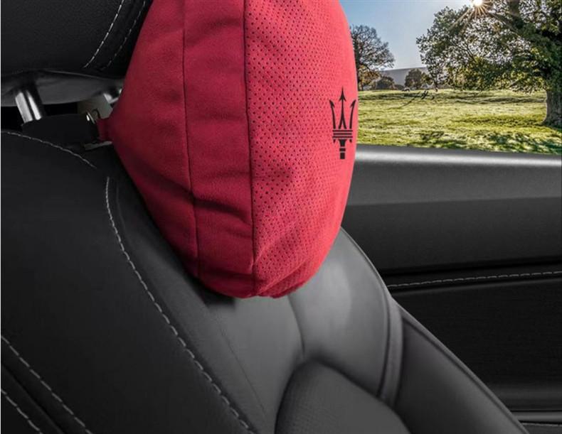 Suede Neck Support Pillow for Maserati Quattroporte, Ghibli, Levante & Maybach Car Seats.