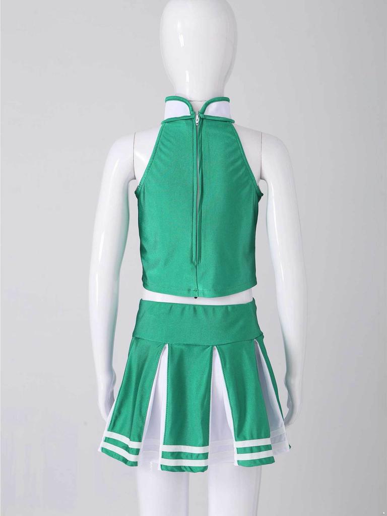 Kids Cheerleading Outfit 2Pcs Girls Dance Cheerleading Stage Performance Costumes Sleeveless Tops with Skirt