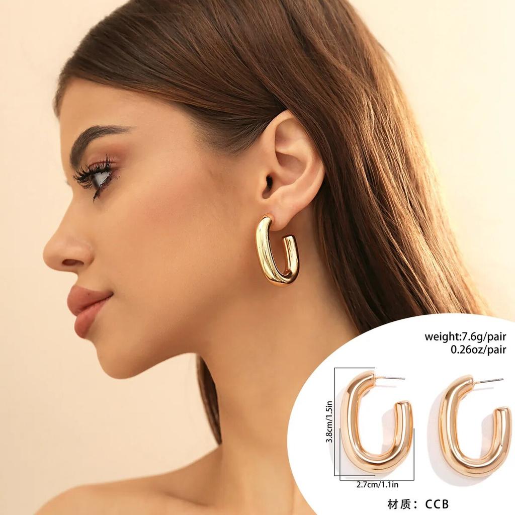 Vintage Geometric U-Shape Link Hoop Earrings for Women Trendy Punk Metal Round Circle Piercing Earrings Jewelry Accessories Gift