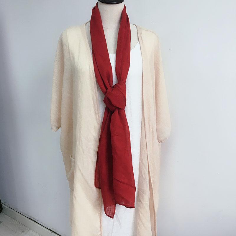 Thin Hollow Solid Color Soft Cotton Scarf Korean Version Thin Narrow Extended Small Silk Scarf Summer Neck Protection