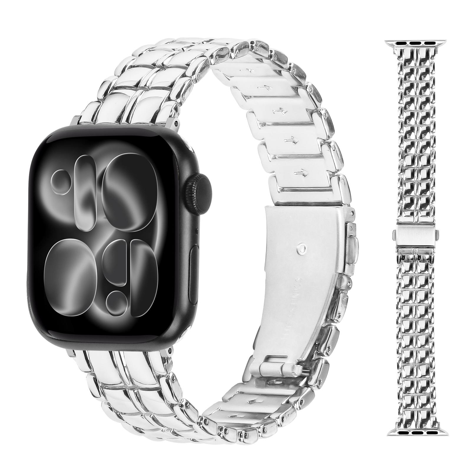 

Stainless Steel strap for Apple Watch ultra2 3 band 49mm 40mm 44mm 45mm 46mm Metal buckle Bracelet iWatch series 9 7 8 se 10 11 38 40 41mm S10-42mm серебряный