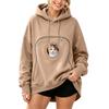 Women's Casual Long Sleeve Hooded Sweatshirt Top with Pet Pouch for Everyday Wear