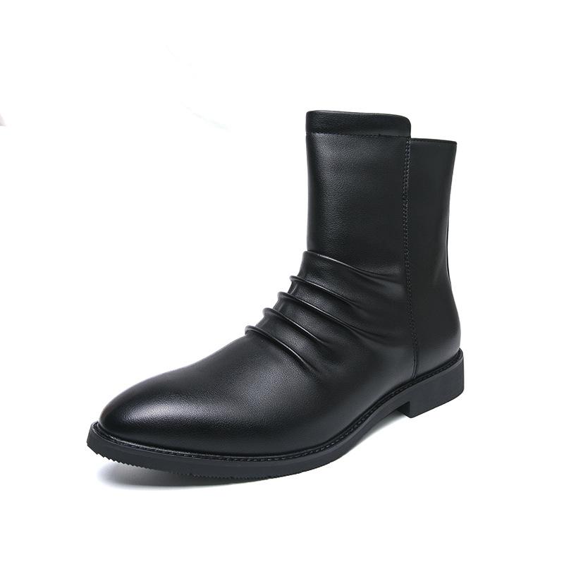 Men s Black Leather Pointed Toe Zipper Boots – British Style High-Top Martin Boots 40