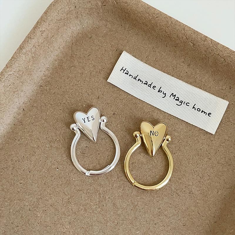 Smooth Rotatable Heart Ring for Women Men Vintage YES or NO Letter Adjustable Finger Rings Niche Design Couple Jewelry Accessory