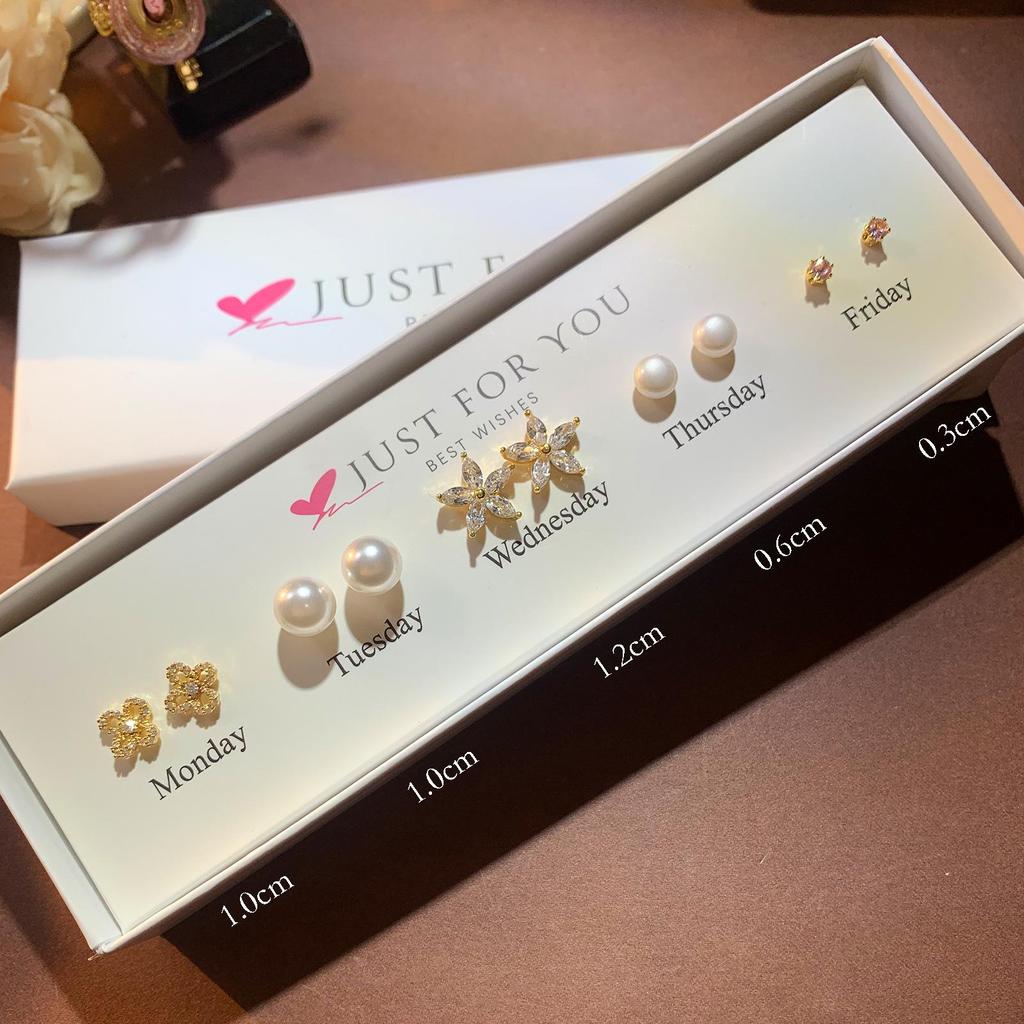 Zirkon Blume & Perle Herz Ohrstecker Set für Damen