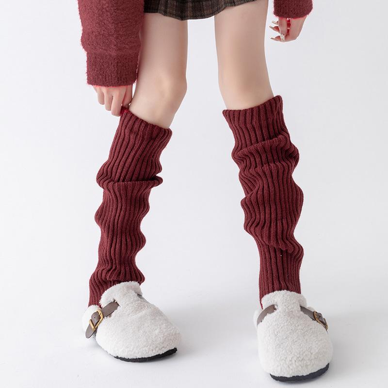 Women's Autumn and Winter Thick Calf Socks, Brown Warm Flat Knitting Long Tube Woolen Yarn
